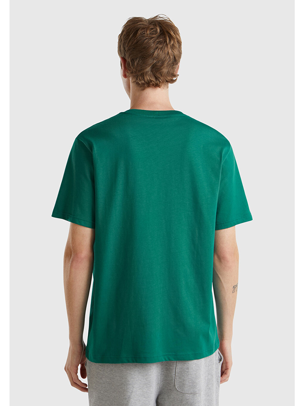 United Colors Of Benetton Erkek Koyu Yeşil  100 Pamuk Benetton Logolu Bisiklet Yaka T Shirt - 2