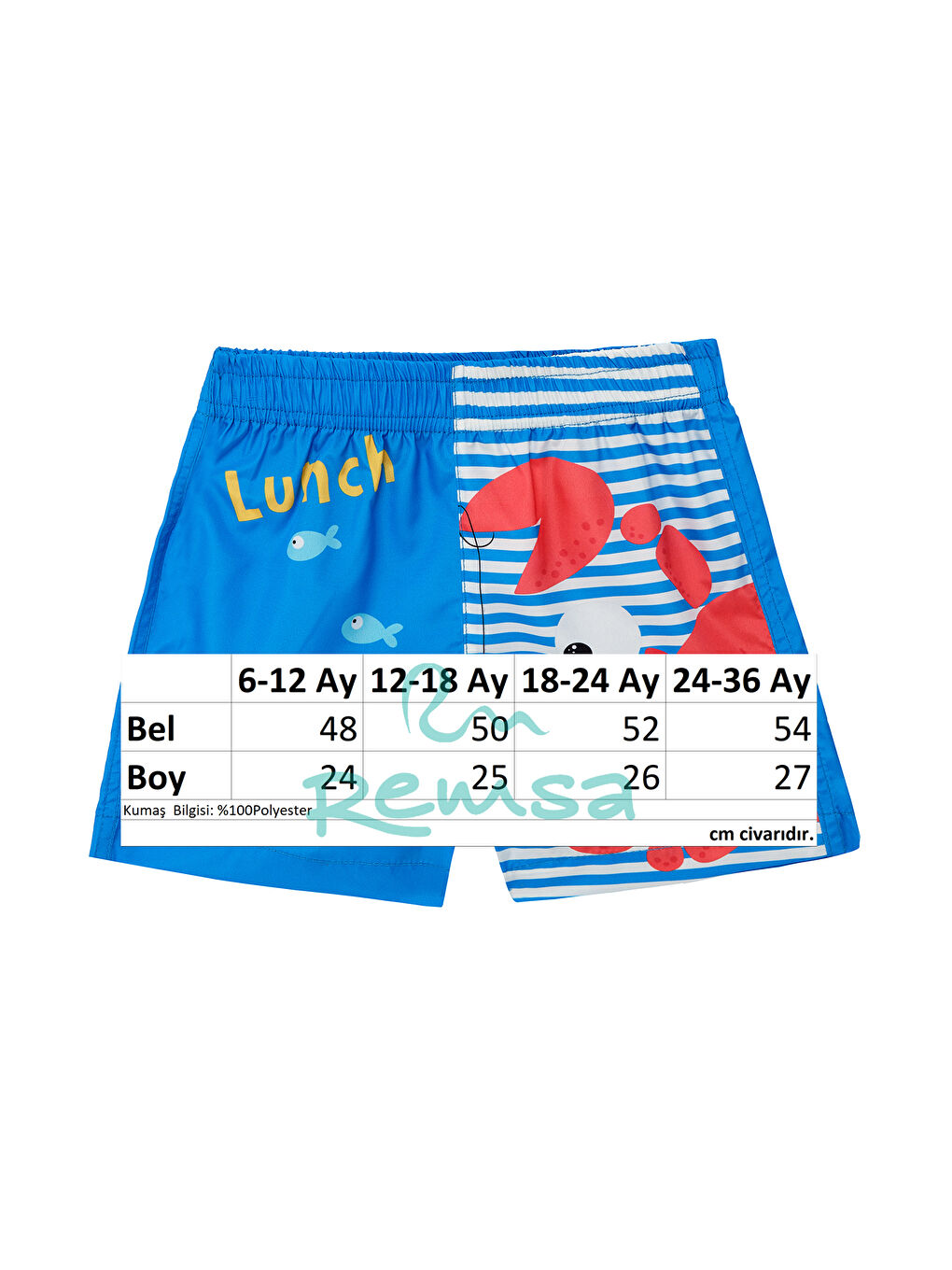 UV Korumalı Erkek Bebek Deniz Şortu Havuz Şortu 5120 Yengeç Mavi02-2