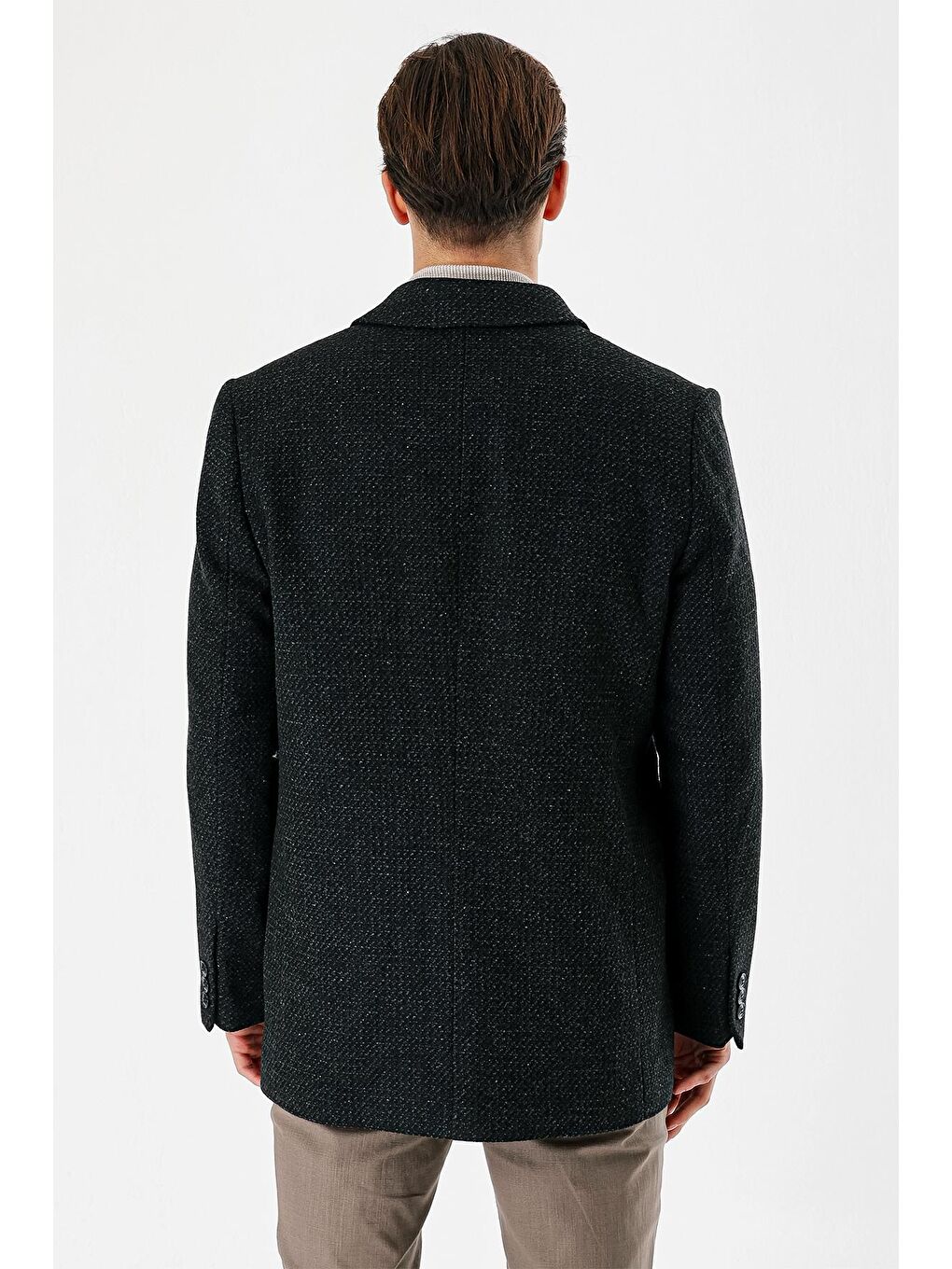 Siyah Kaşe Yünlü Kapitoneli Astar Büyük Beden Comfort Fit Rahat Kesim Klasik Kaban 1008235170-5