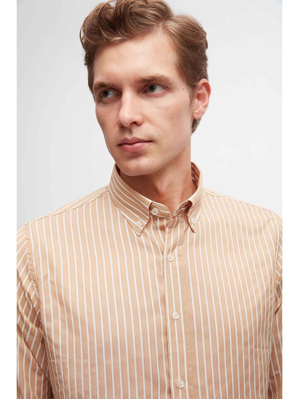 Slim Fit Kahverengi Pamuk Karışımlı 2'Li Bisiklet Yaka Gömlek Ve Kazak-2