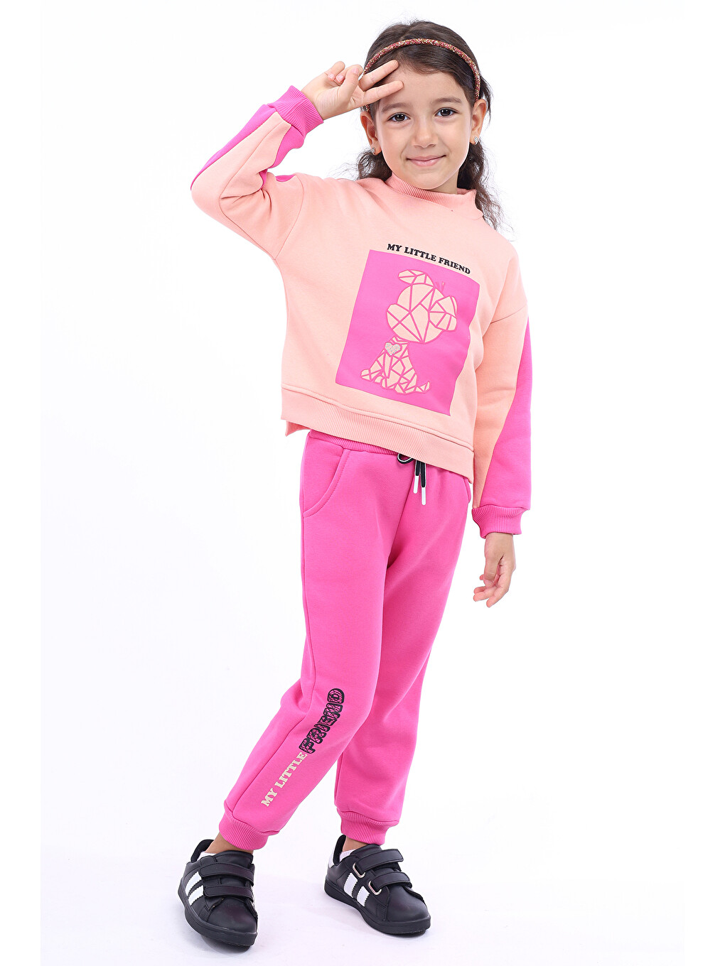 Pembe Kız Çocuk Baskılı Eşofman Takım