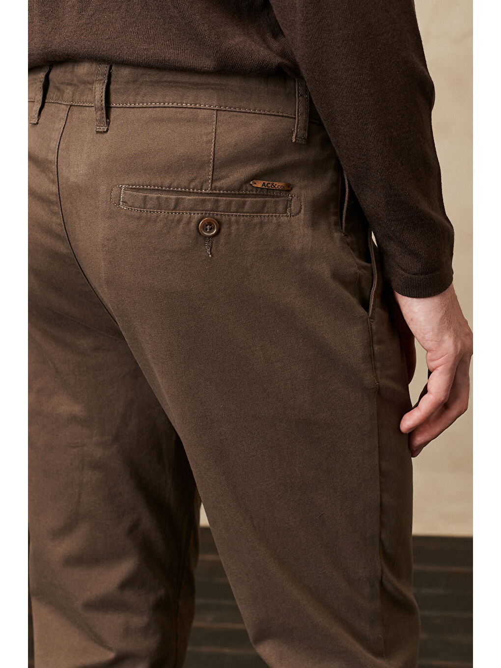 Bej Erkek Vizon Slim Fit Dar Kesim Esnek Chino Pantolon-5