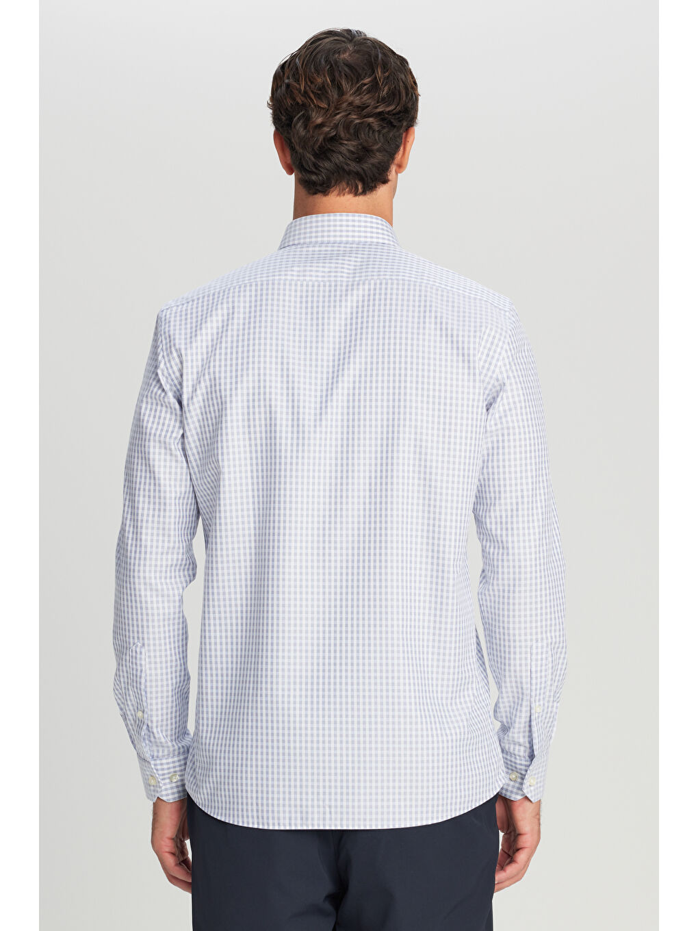Erkek Mavi-Beyaz Ütü Gerektirmeyen %100 Pamuk Slim Fit Klasik Yaka Armürlü Gömlek-4