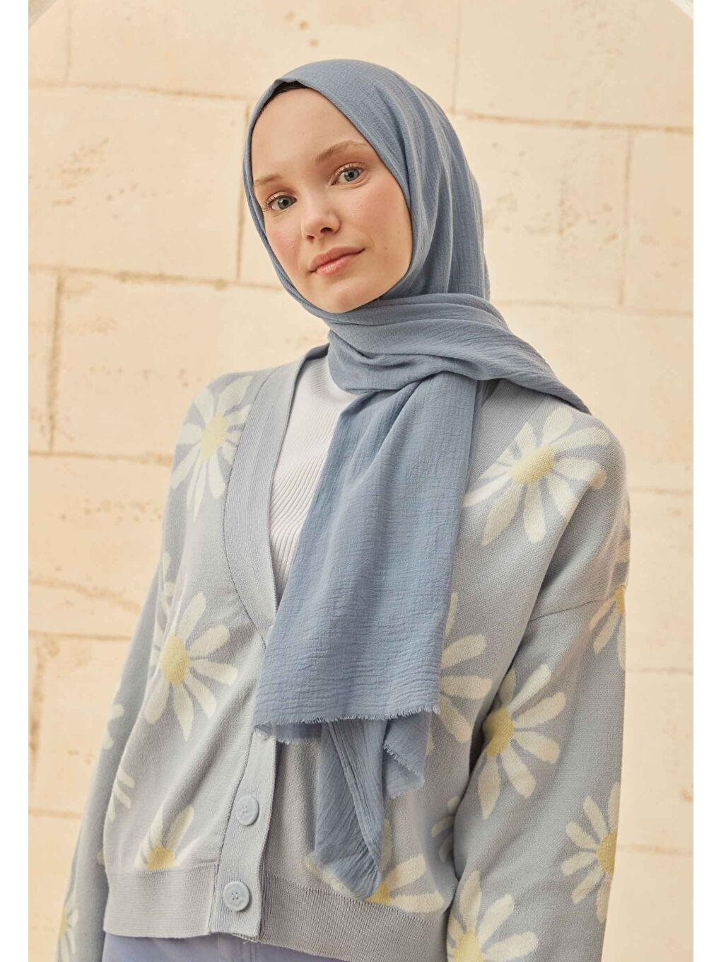 Organik Pamuk Şal Pastel Mavi-1