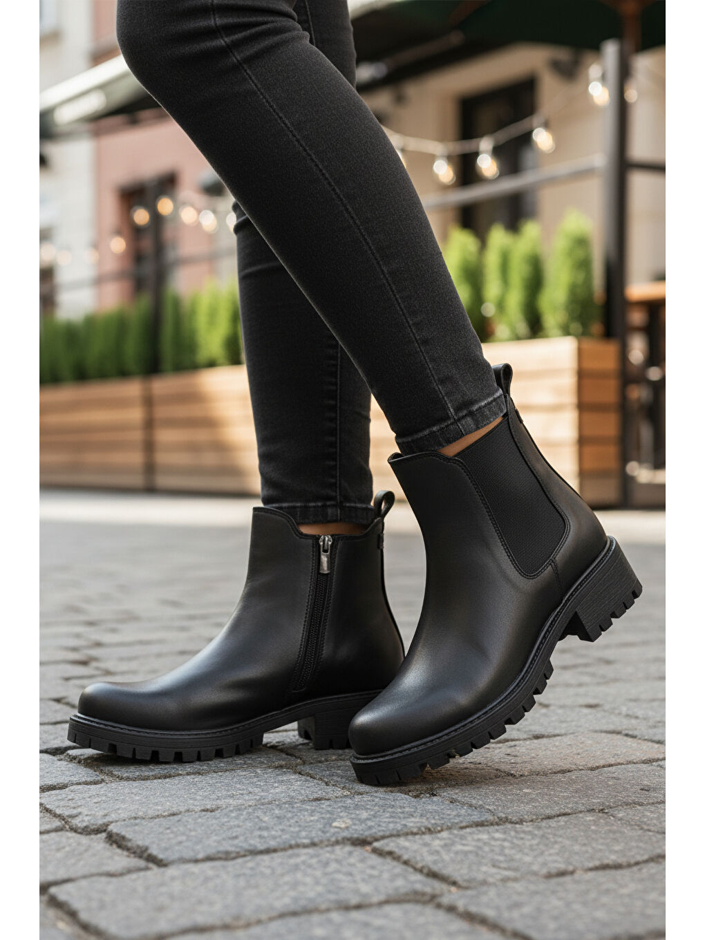 Siyah Bilekten Esnek Polarlı Fermuarlı Kaymaz Kadın Bot 23009 Z-2