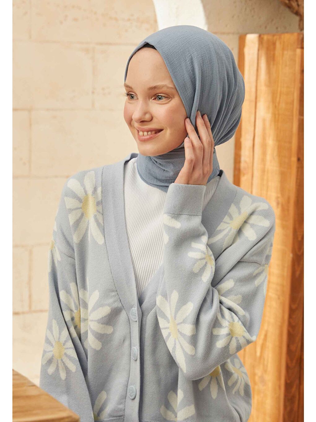 Organik Pamuk Şal Pastel Mavi-2