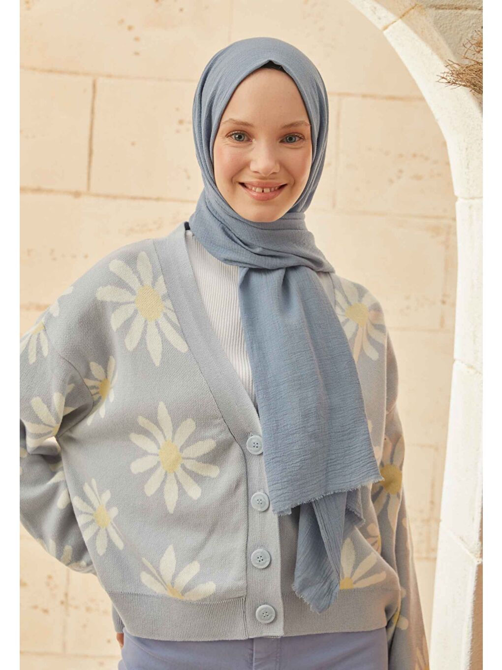 Organik Pamuk Şal Pastel Mavi-3