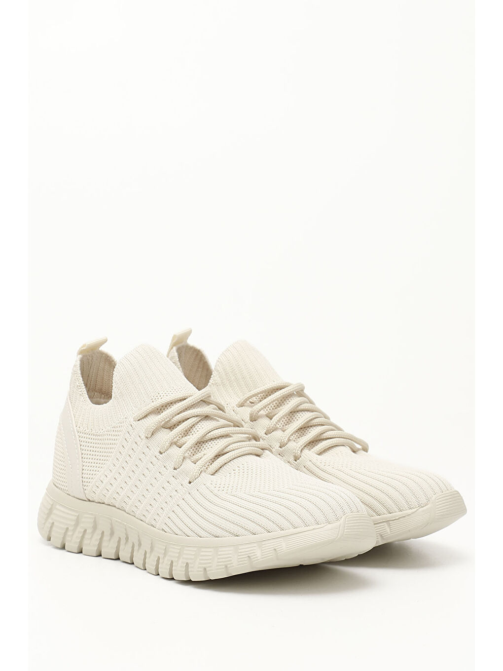 Bej Kadın AÇIK NUDE Triko Bağcıklı Memory Foam Tabanlıklı Comfort Sneaker-1