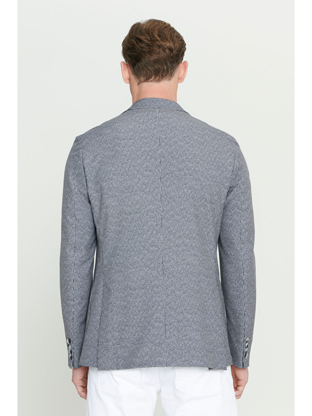 Erkek Siyah-Beyaz Slim Fit Dar Kesim Mono Yaka Desenli Blazer Ceket-5