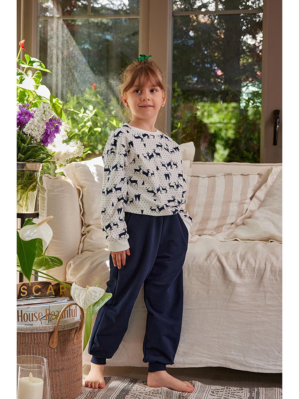 Lacivert Kız Çocuk Uzun Kollu Pijama Takımı