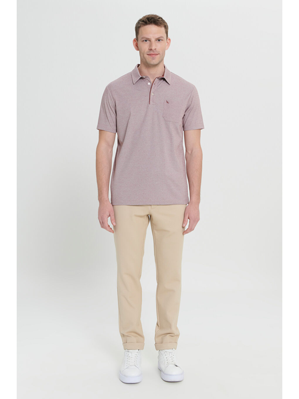 Erkek Bordo Comfort Fit Rahat Kesim Polo Yaka Pamuklu Kısa Kollu Tişört-1