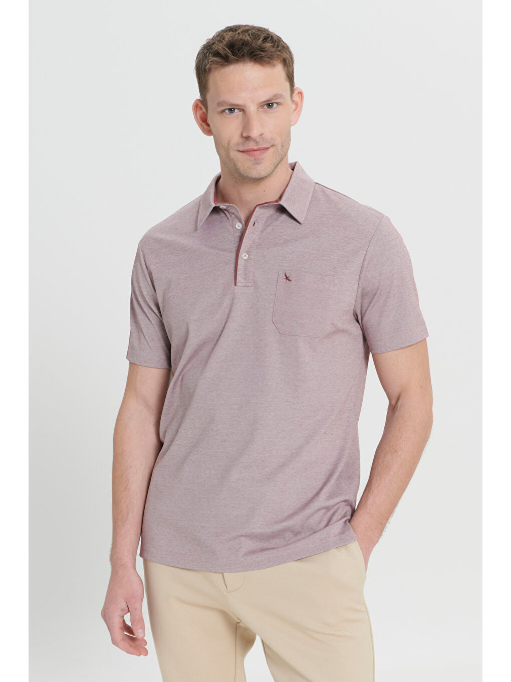 Erkek Bordo Comfort Fit Rahat Kesim Polo Yaka Pamuklu Kısa Kollu Tişört-2