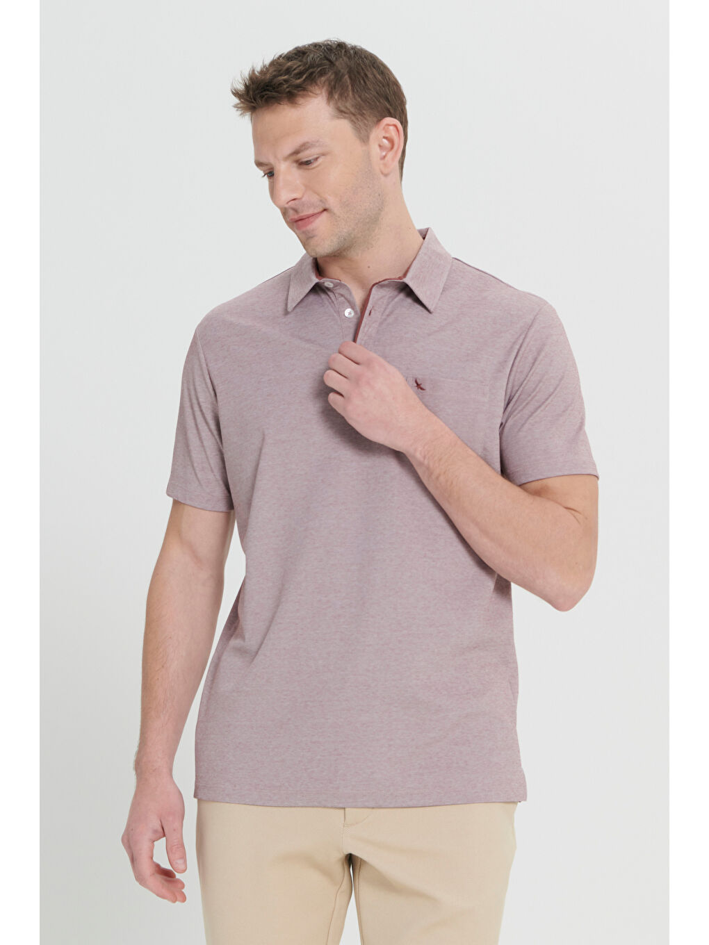 Erkek Bordo Comfort Fit Rahat Kesim Polo Yaka Pamuklu Kısa Kollu Tişört-3