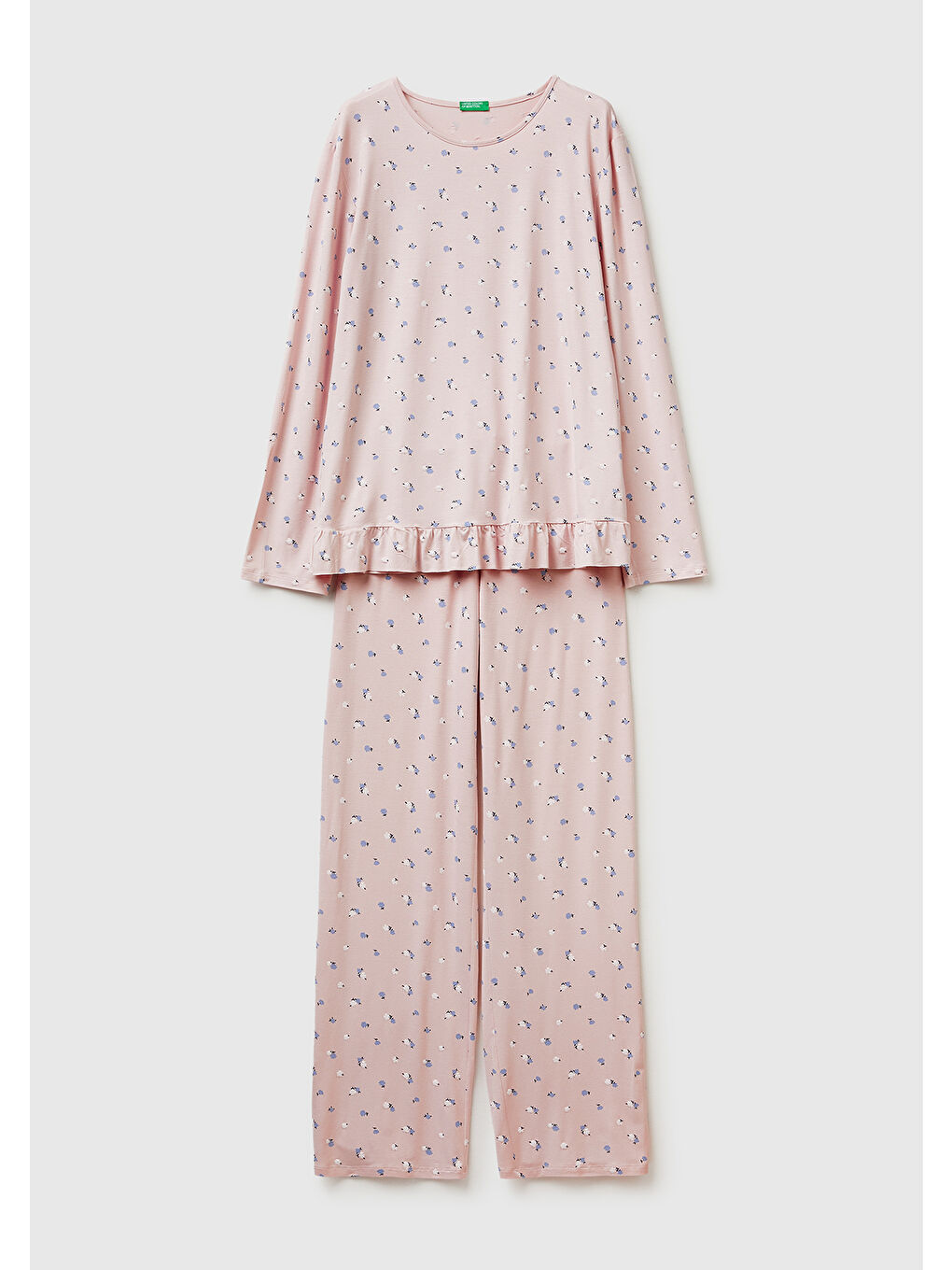 Kadın Pembe Viskoz Karışımlı Desenli Comfort Fit Pijama Takımı