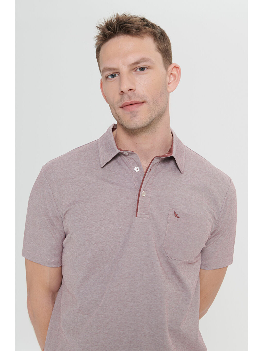 Erkek Bordo Comfort Fit Rahat Kesim Polo Yaka Pamuklu Kısa Kollu Tişört-4
