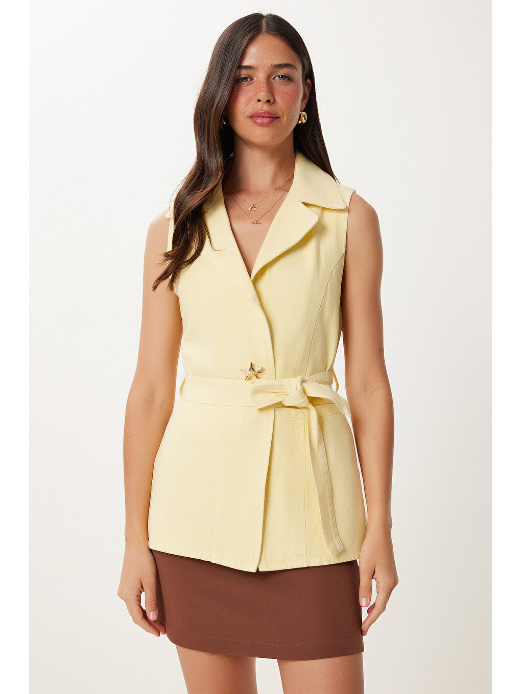 Sarı Düğmeli Gabardin Yelek SARI HPB0001