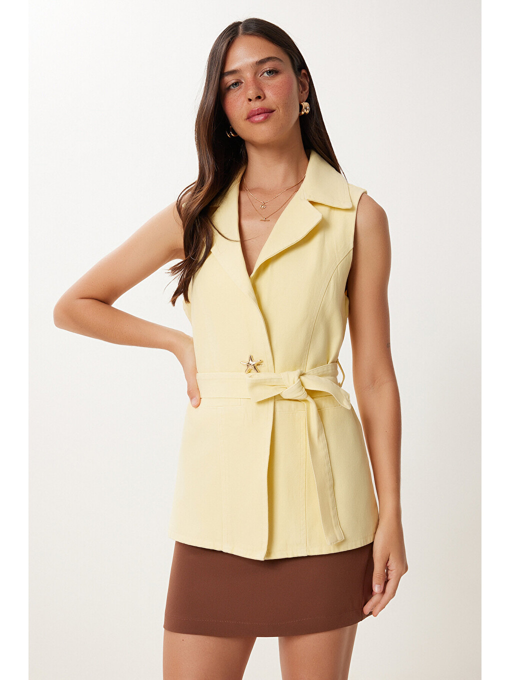 Sarı Düğmeli Gabardin Yelek SARI HPB0001-1