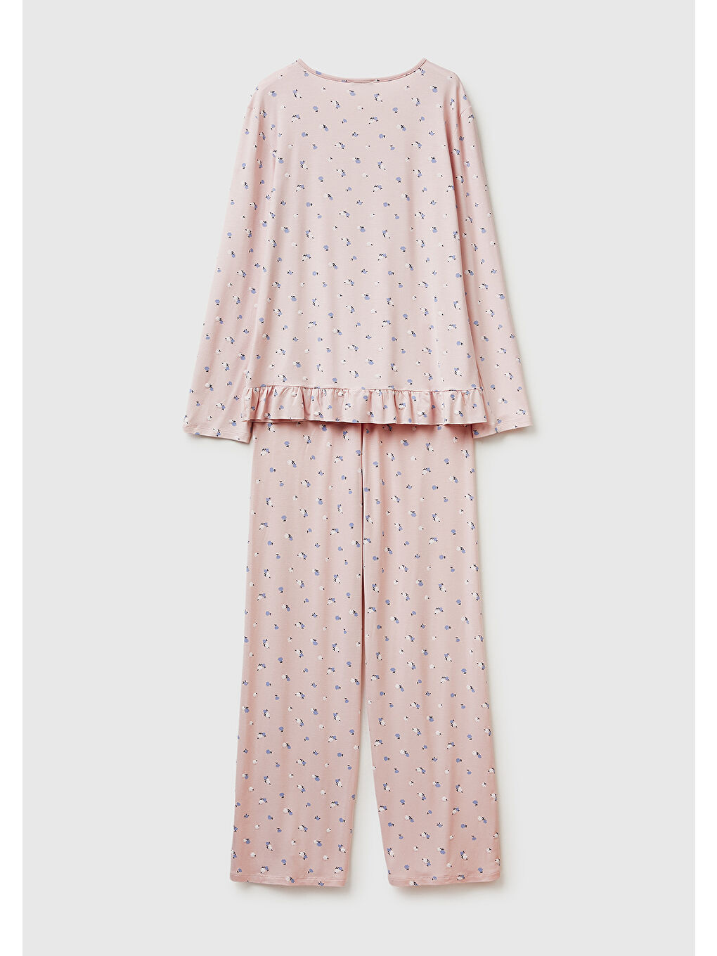 Kadın Pembe Viskoz Karışımlı Desenli Comfort Fit Pijama Takımı-1