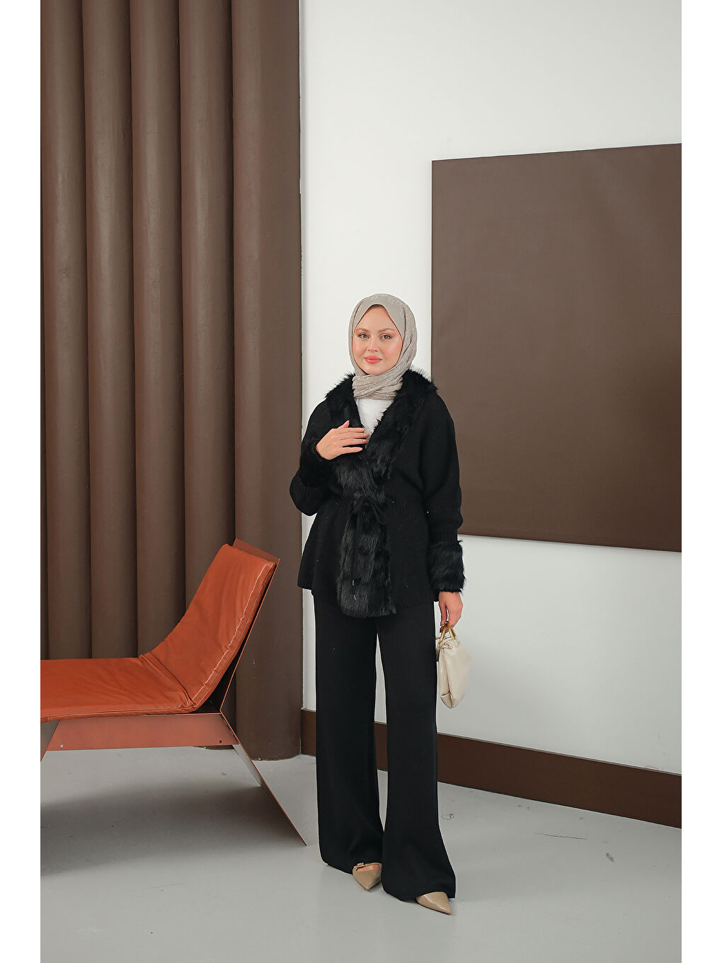 Kadın Pelüş Detay Triko Takım Siyah-2