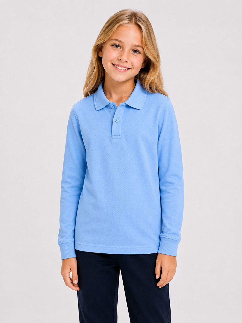 Mavi Kids Polo Yaka Basic Uzun Kollu Unisex Kız Çocuk Tişört