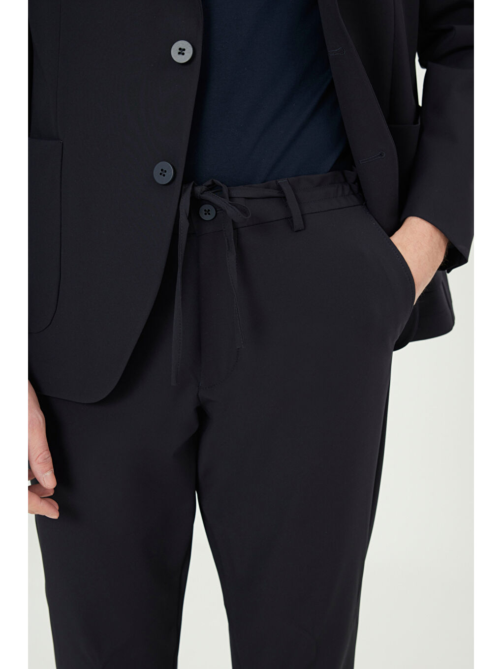 Erkek Lacivert Slim Fit Dar Kesim Kırlangıç Yaka Torba Cepli Esnek Takım Elbise-6