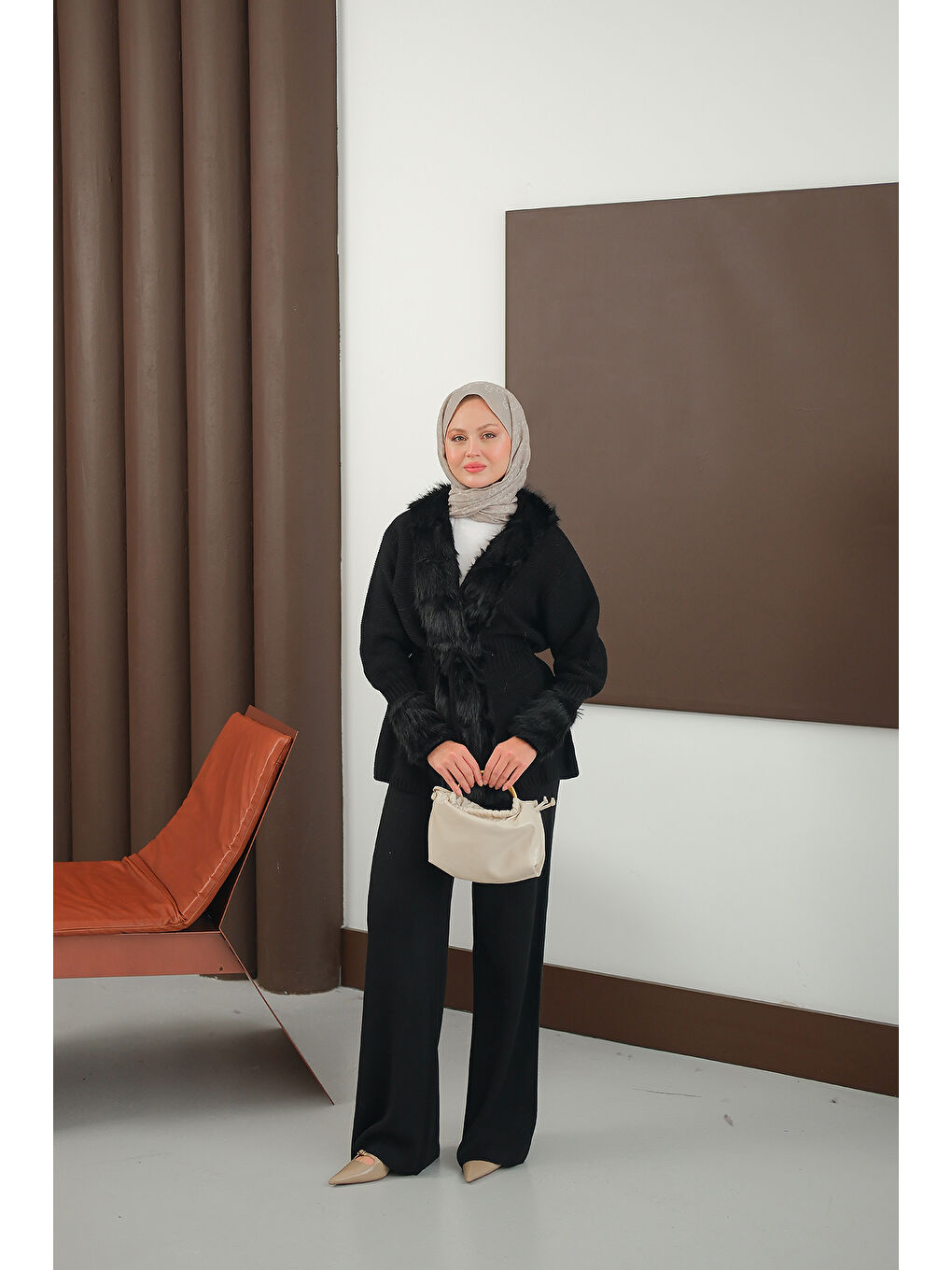 Kadın Pelüş Detay Triko Takım Siyah-3