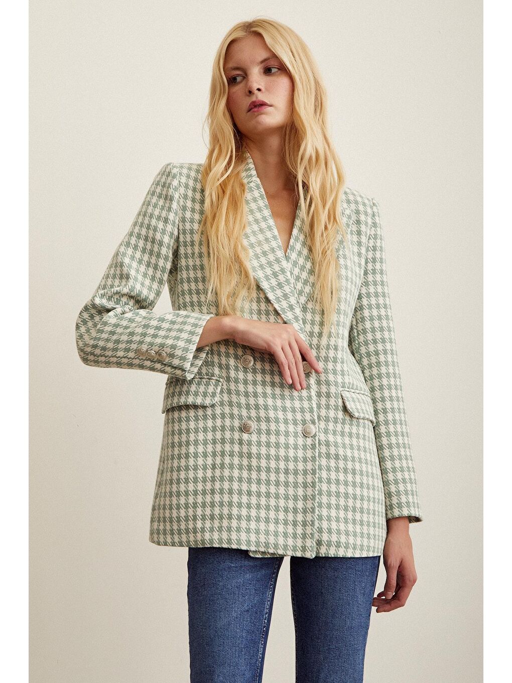 Yeşil Kazayağa Blazer Ceket