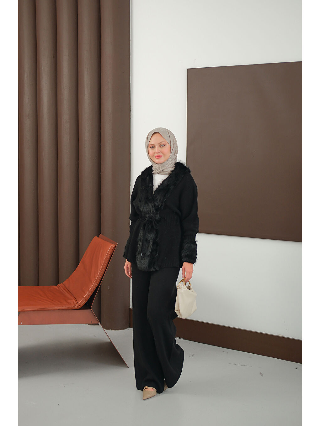 Kadın Pelüş Detay Triko Takım Siyah-4