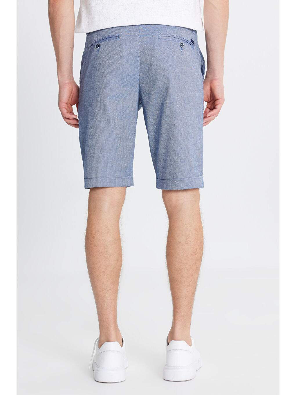 Erkek Lacivert Slim Fit Dar Kesim Yan Cepli Gofre Desenli Şort-4