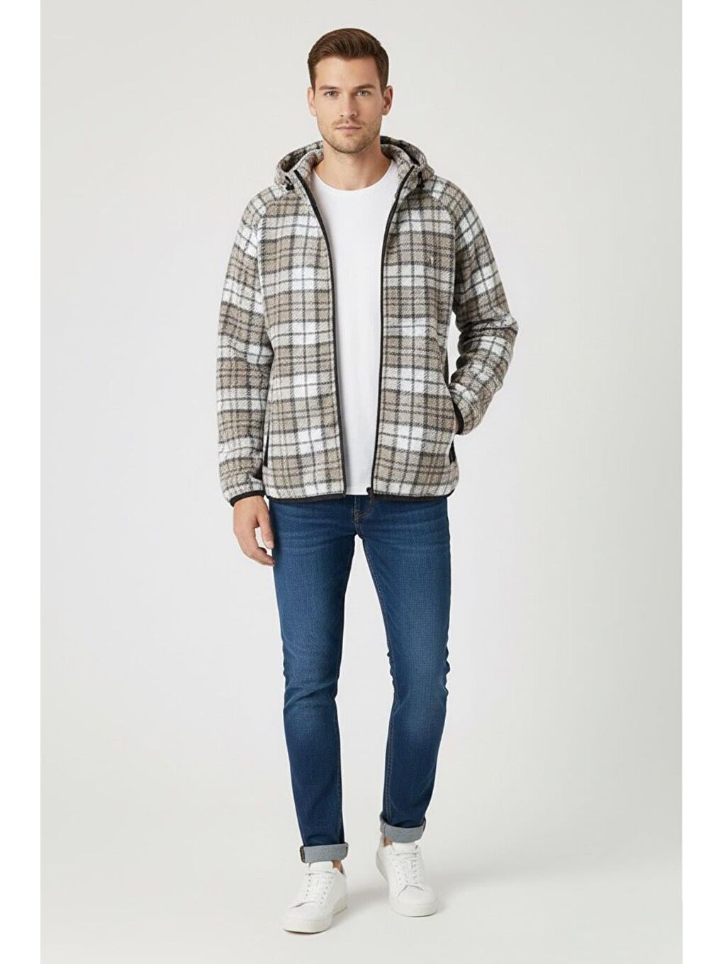 Giotelli Bej Regular Fit Yün Karışımlı Kapüşonlu Örme Erkek Mont