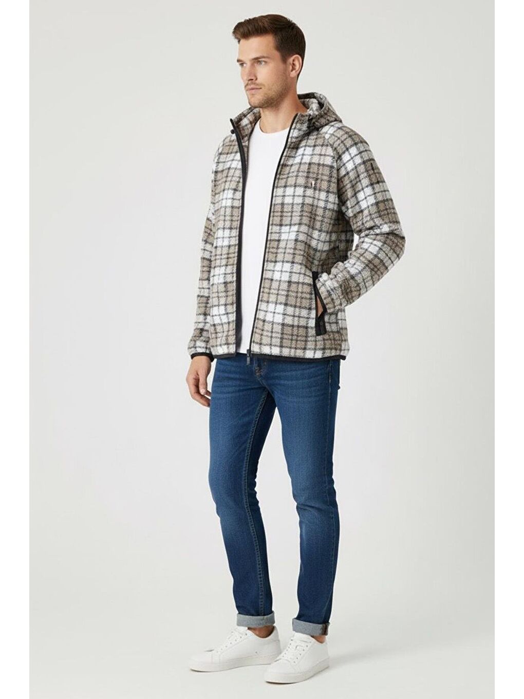 Giotelli Bej Regular Fit Yün Karışımlı Kapüşonlu Örme Erkek Mont-1