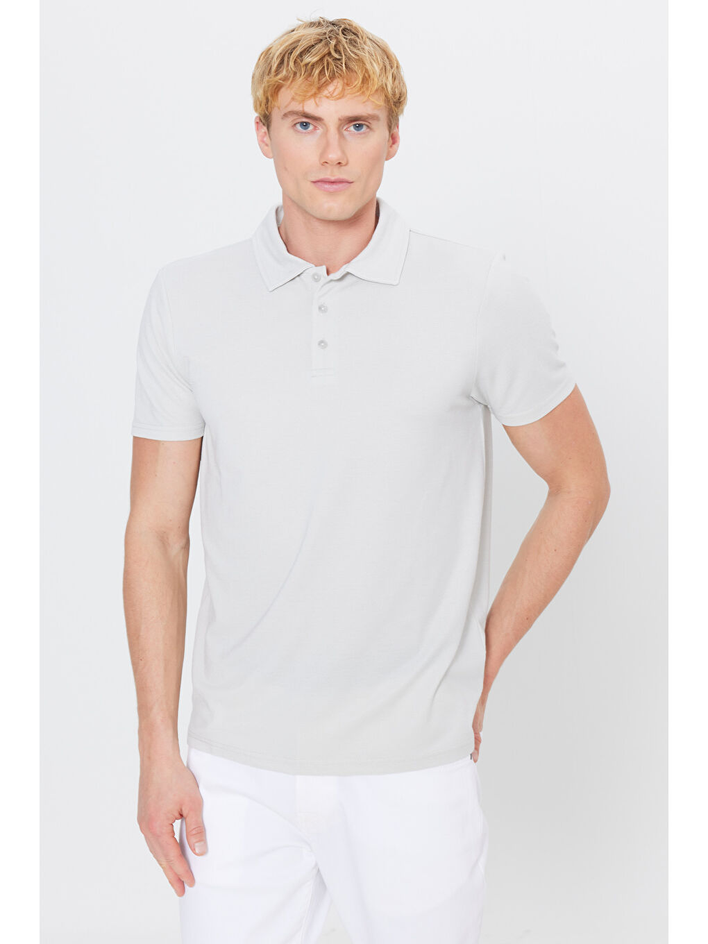 Bej Erkek Taş Standart Fit Normal Kesim Polo Yaka Tişört