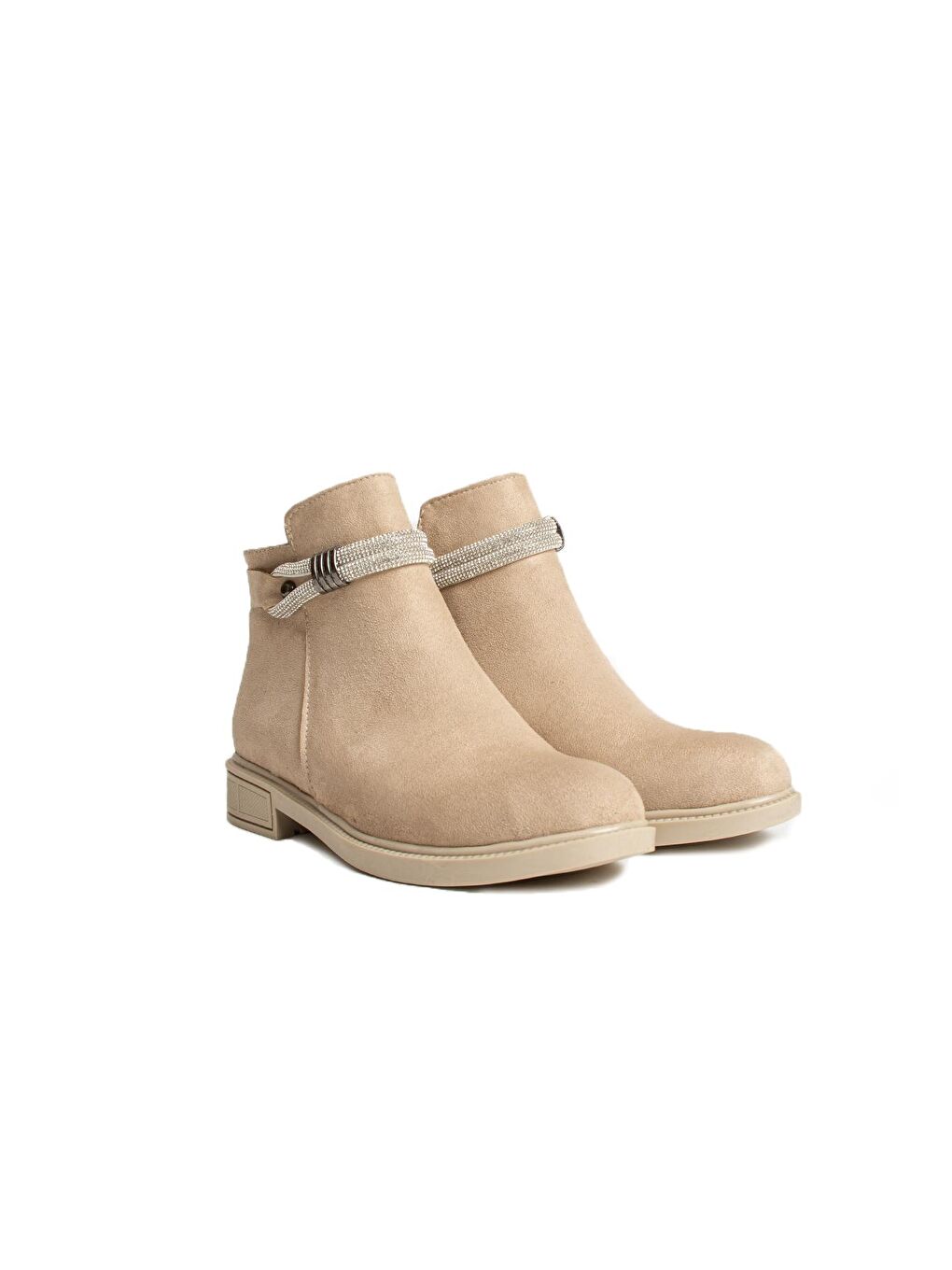 Ekru Taş Aksesuarlı Fermuarlı Sıcak Astar Kadın Bot&Bootie 57-0101-23Süet-2