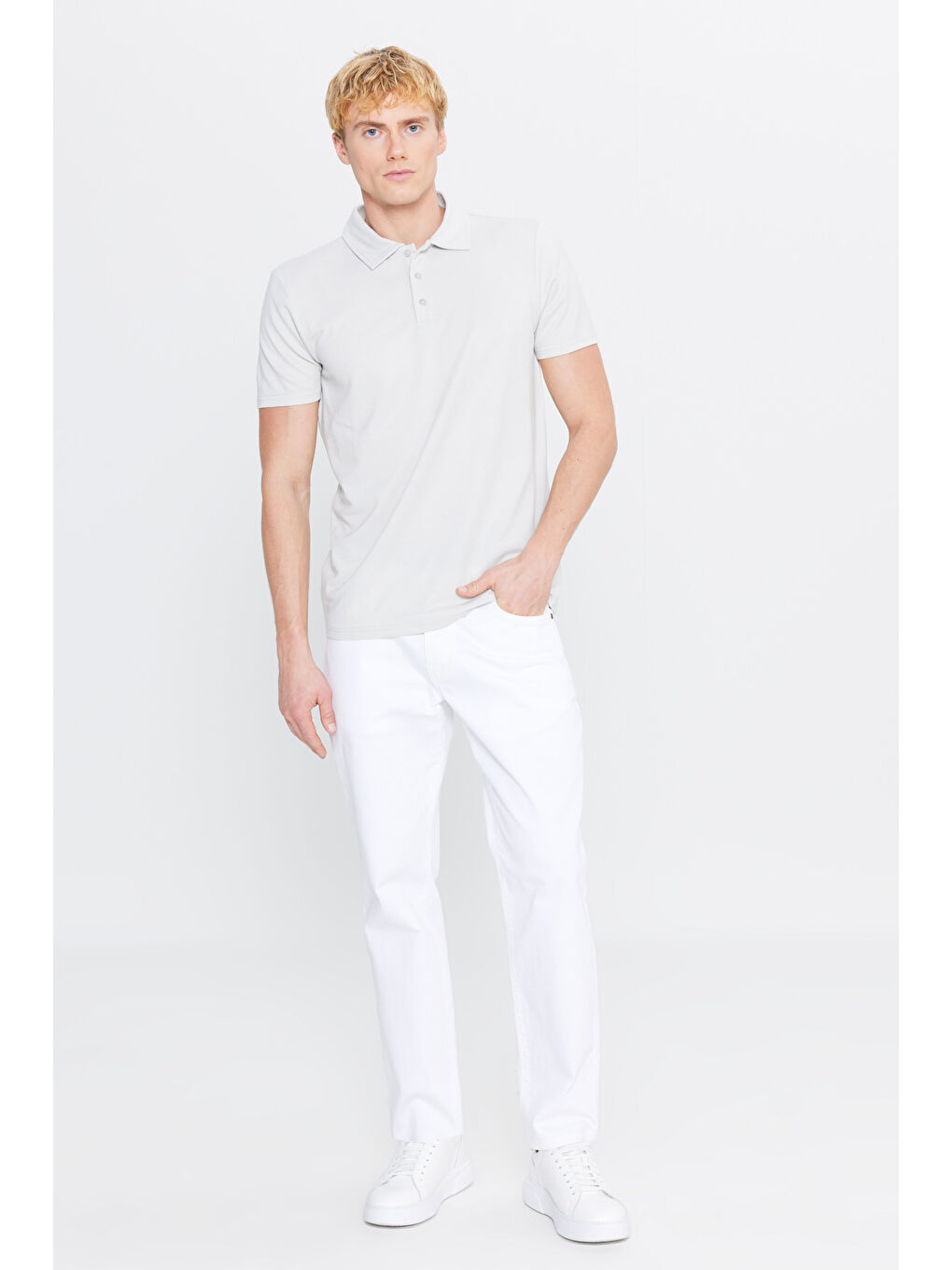 Bej Erkek Taş Standart Fit Normal Kesim Polo Yaka Tişört-1