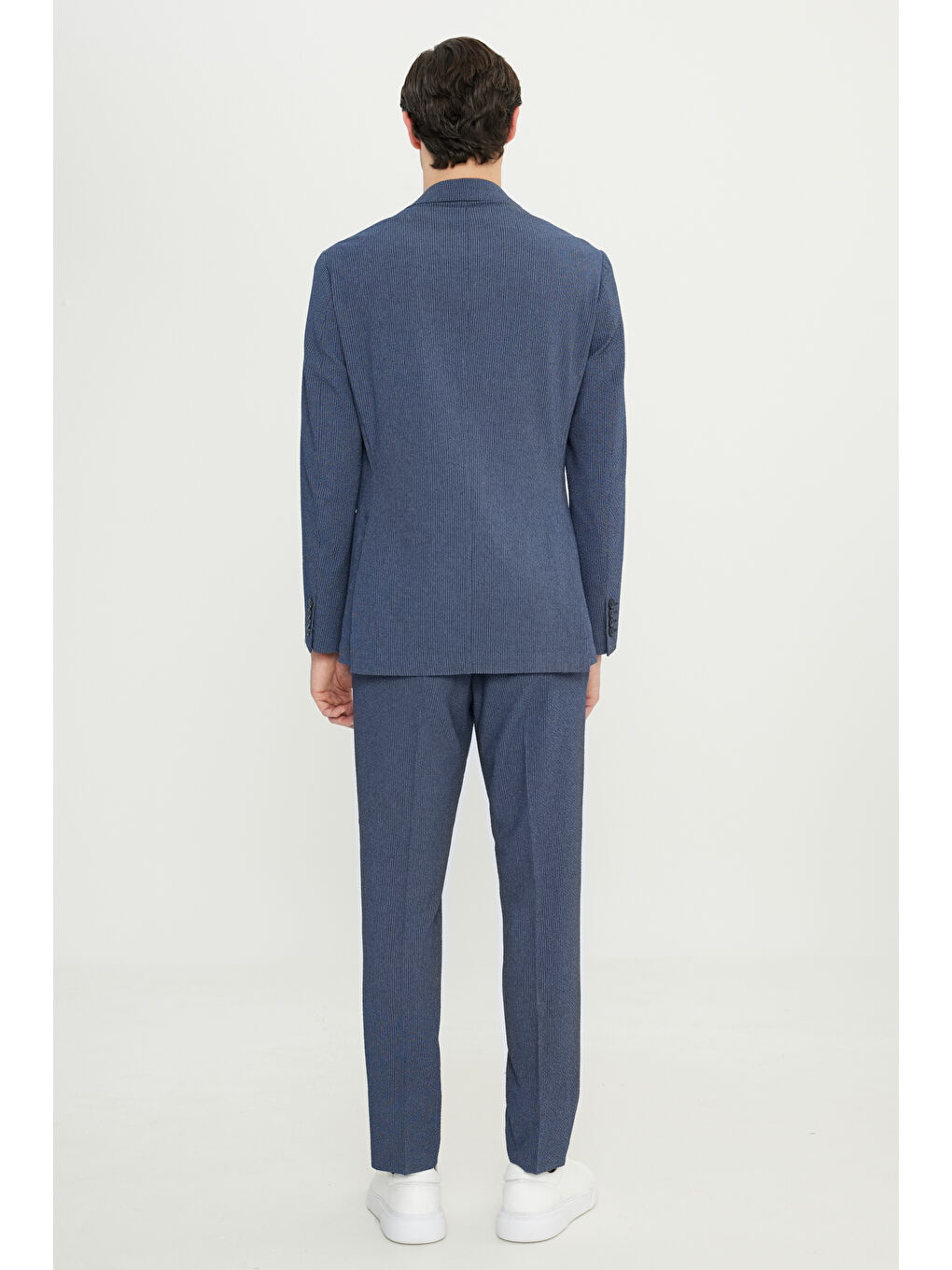 Erkek Lacivert Ekstra Slim Fit Mono Yaka Kapak Cepli Takım Elbise-7