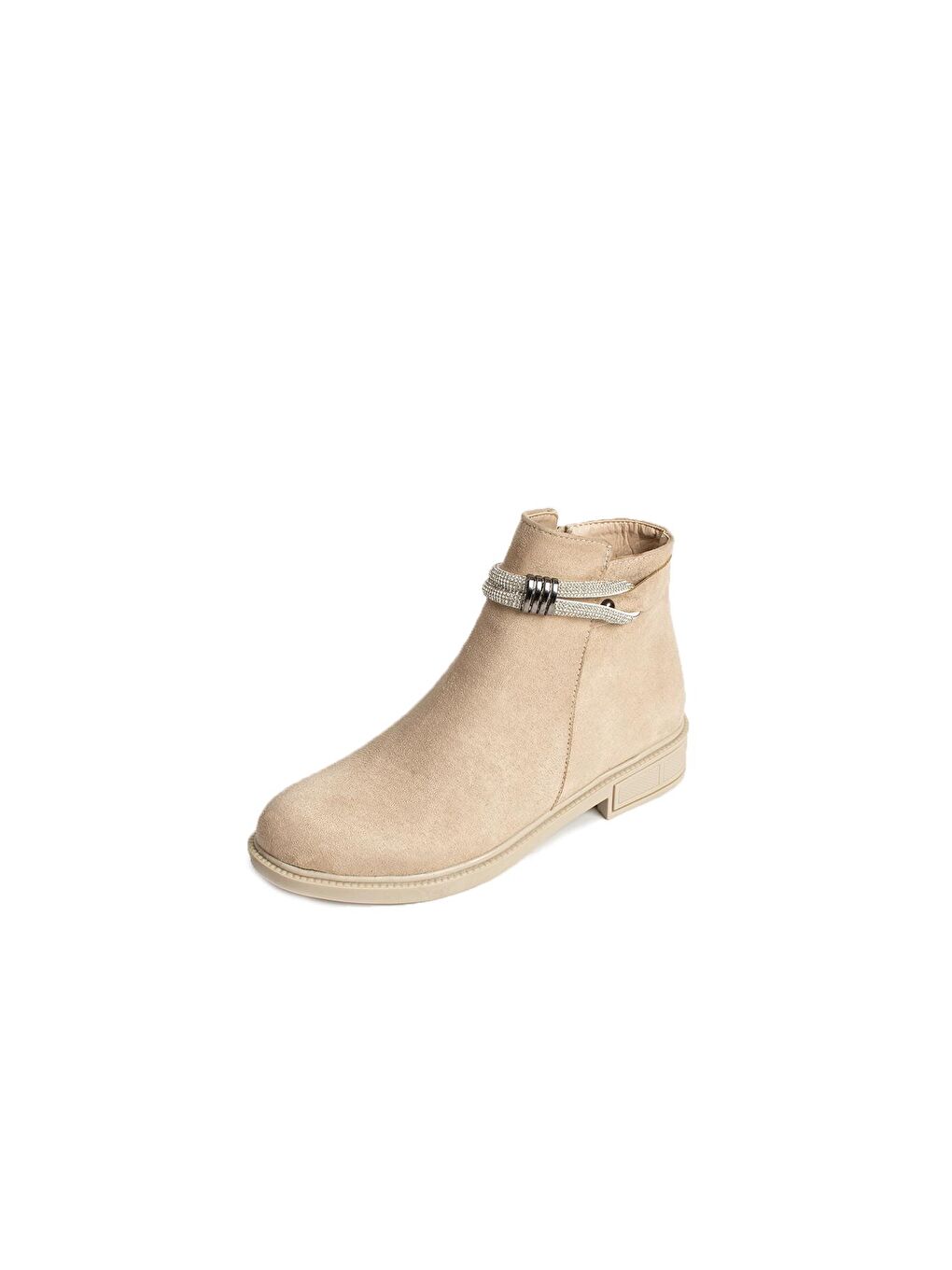 Ekru Taş Aksesuarlı Fermuarlı Sıcak Astar Kadın Bot&Bootie 57-0101-23Süet-3