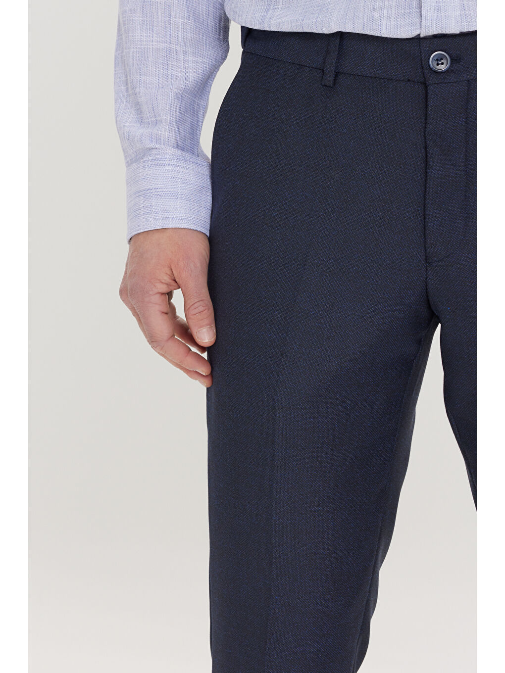 Erkek Lacivert Slim Fit Kuş Gözü Desenli Esnek Beli Lastikli Bağlamalı Pantolon-5