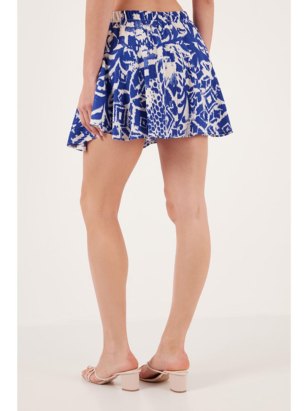 Mavi Desenli Beli Lastikli Mini Şort Etek 5865722-2