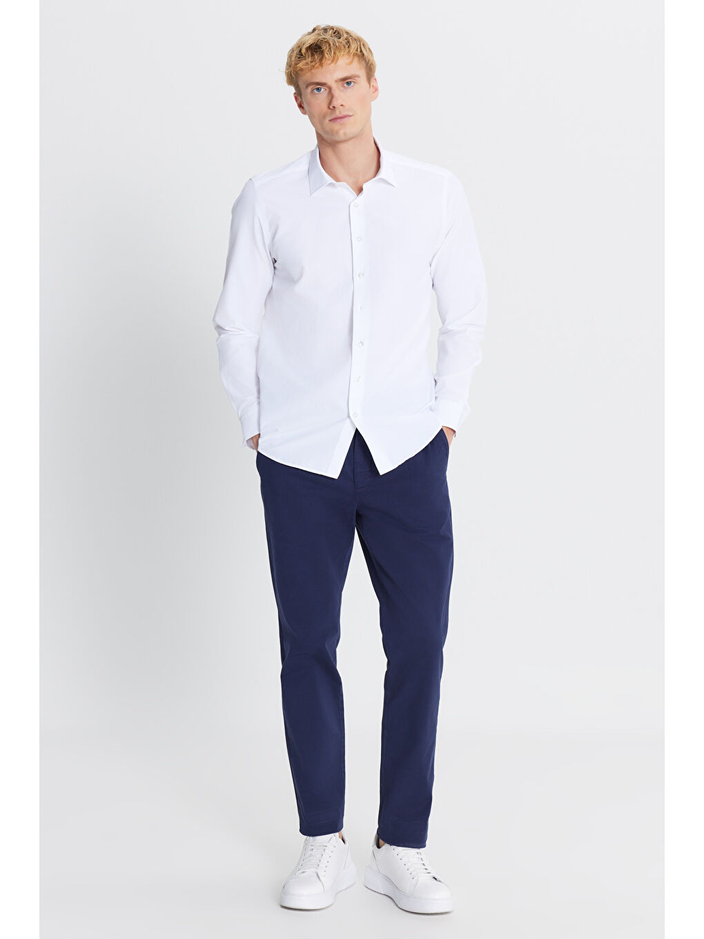 Erkek Lacivert Pamuklu Slim Fit Dar Kesim Yan Cepli Casual Esnek Pantolon-1