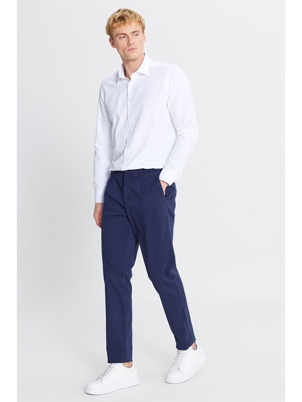 Erkek Lacivert Pamuklu Slim Fit Dar Kesim Yan Cepli Casual Esnek Pantolon-2