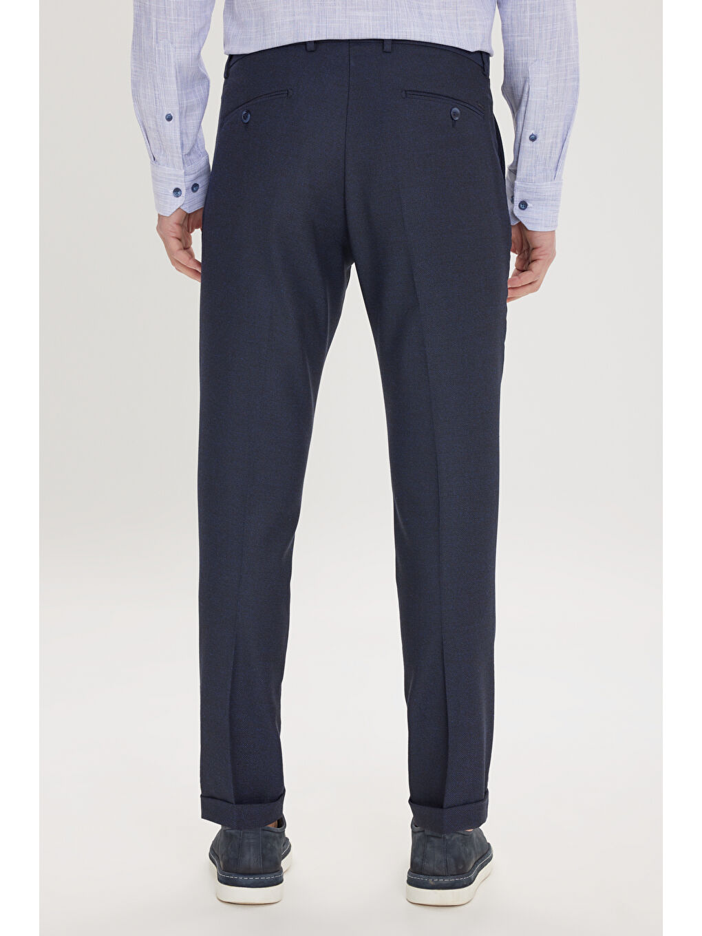 Erkek Lacivert Slim Fit Kuş Gözü Desenli Esnek Beli Lastikli Bağlamalı Pantolon-6