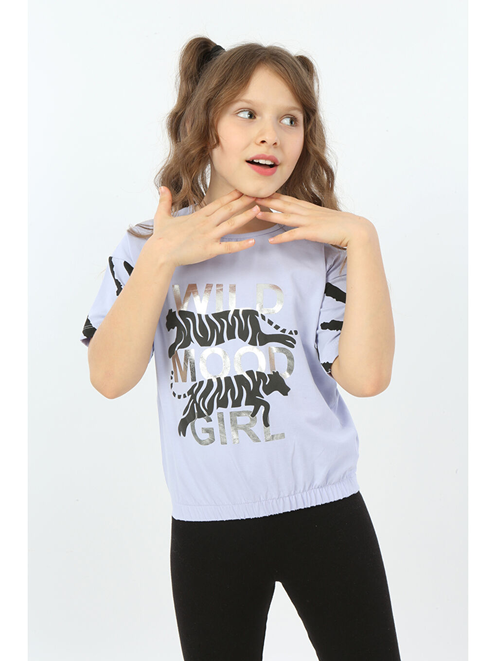 Lila Kız Çocuk Wild Wood Girl Baskılı Tişört-1