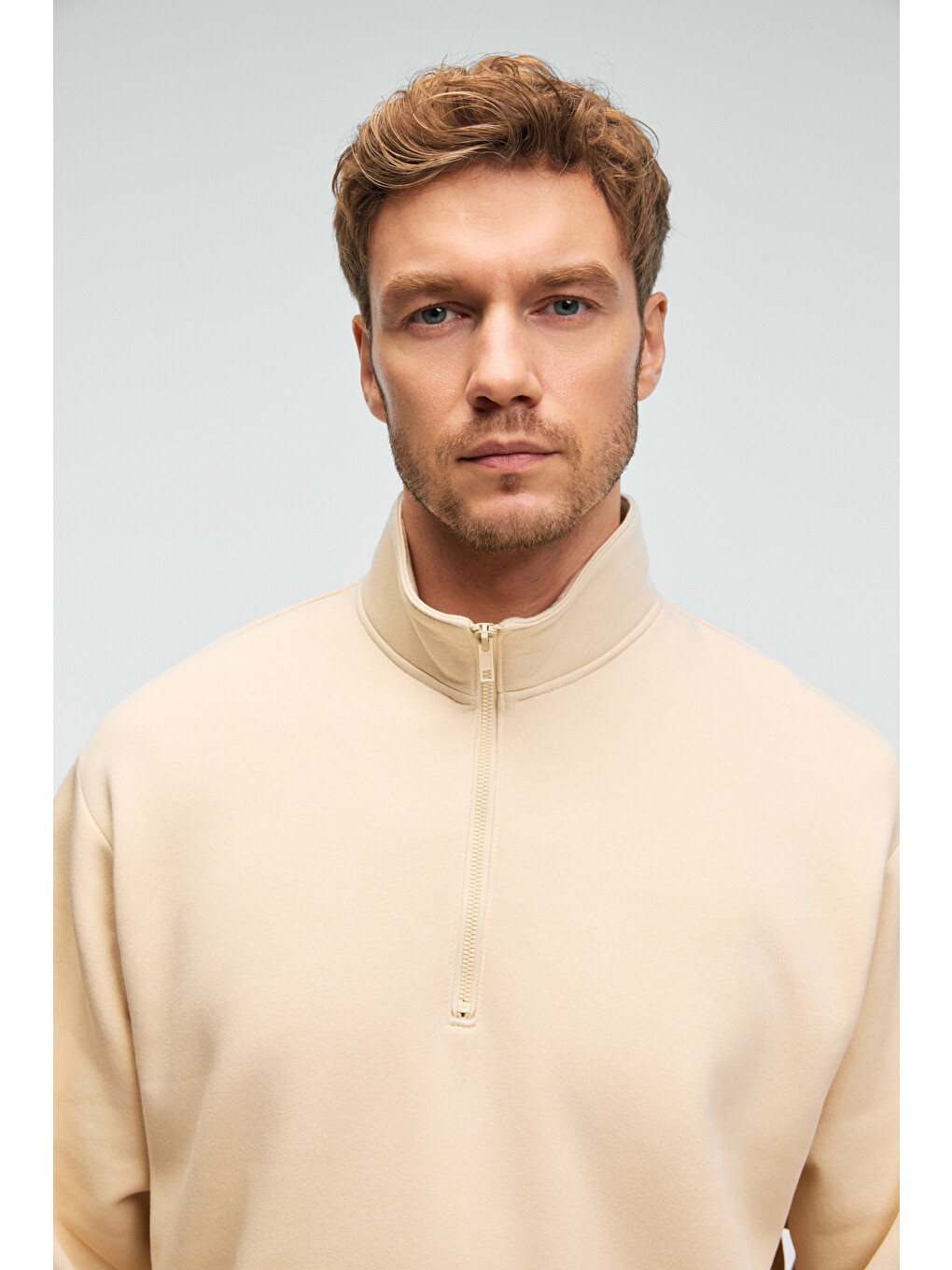 Bej BAXTER Erkek Dik Yakalı Fermuarlı Relaxed VANİLYA Sweatshirt-4
