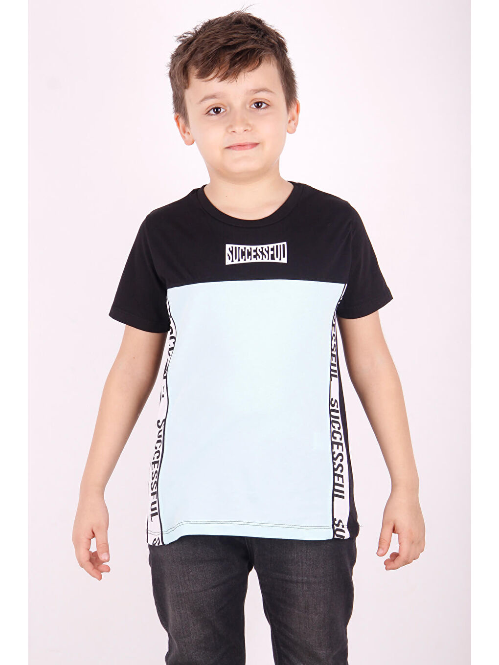 Turkuaz Erkek Çocuk Yazı Baskılı Tişört-2