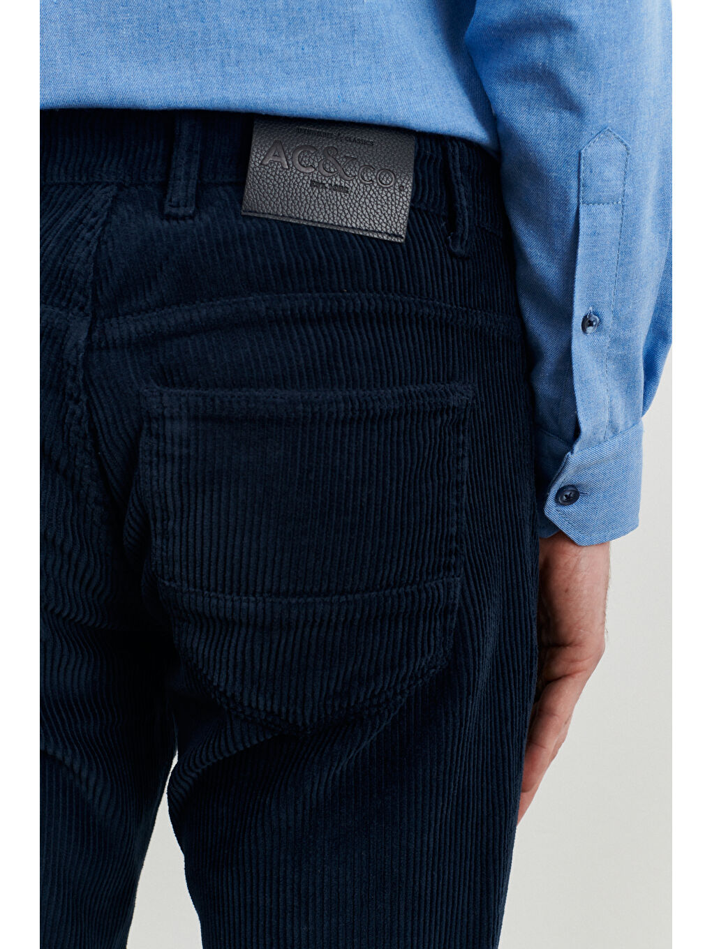 Erkek Lacivert Slim Fit Dar Kesim Esnek Kadife Pantolon-6