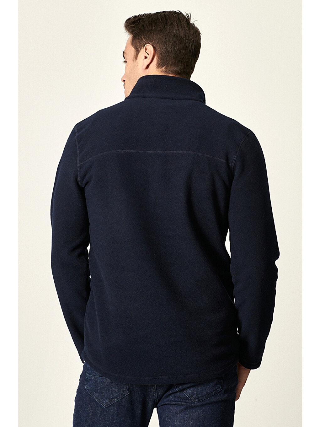 Erkek Lacivert Anti-Pilling Tüylenme Yapmayan Standart Fit Dik Yaka Polar Sweatshirt-5