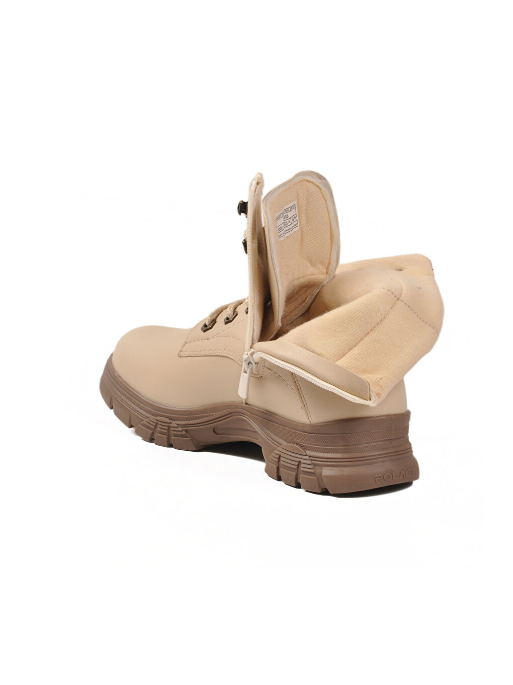Bej Vizon İçi Polarlı Fermuarlı Kaymaz Taban Kadın Bot 24035 Z-3
