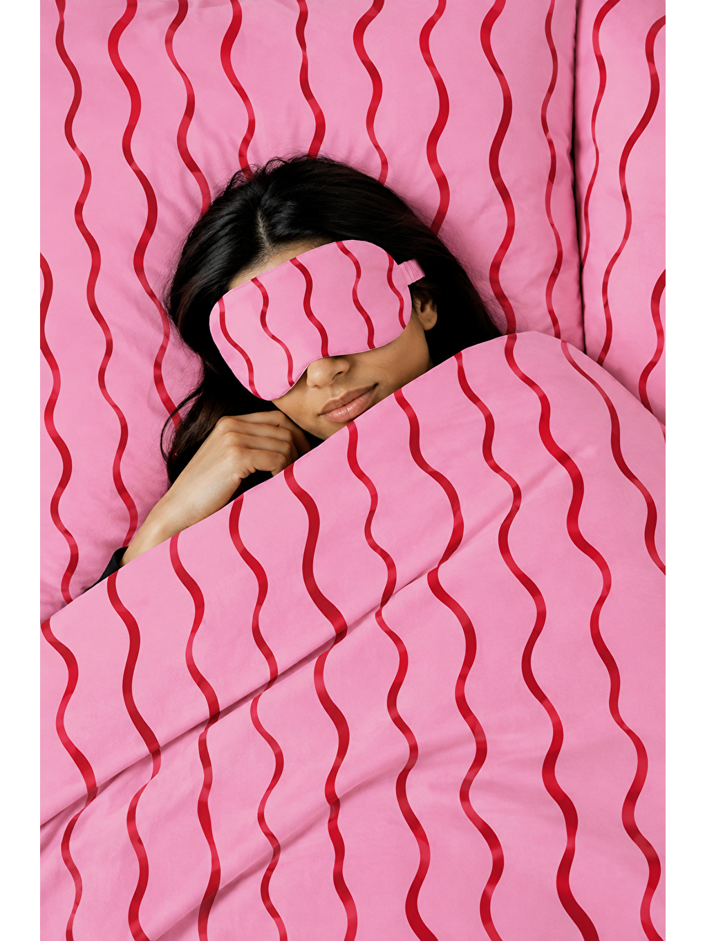 Pembe Kırmızı Düzensiz Çizgili Nevresim Seti Modern 200x220 Çift Kişilik Yorgan Kılıfı-1