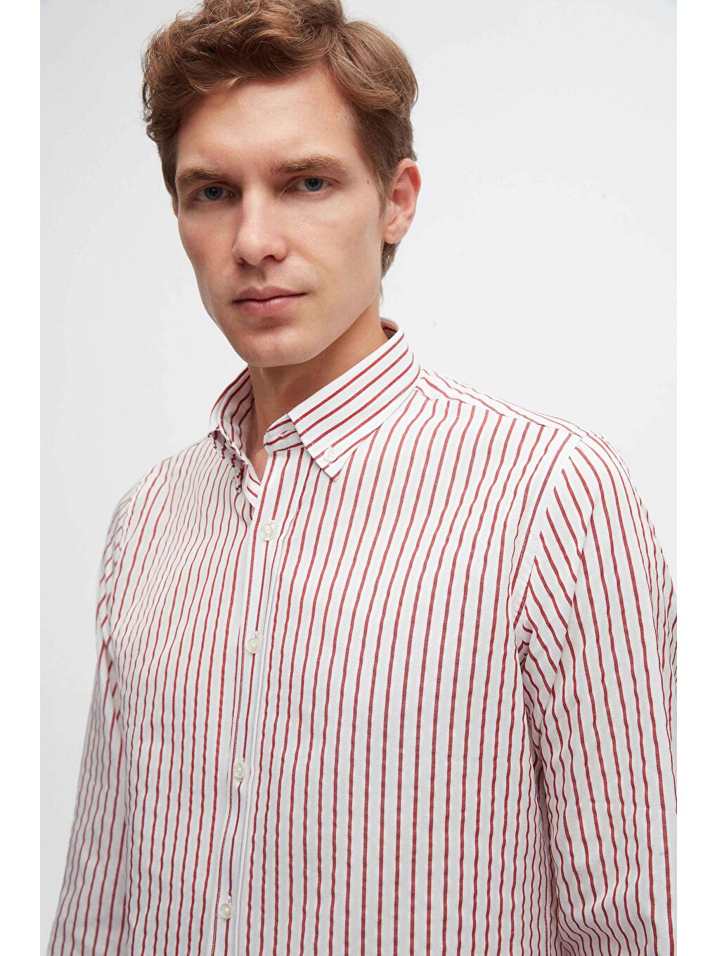 Slim Fit Bordo Pamuk Karışımlı 2'Li Bisiklet Yaka Gömlek Ve Kazak-2