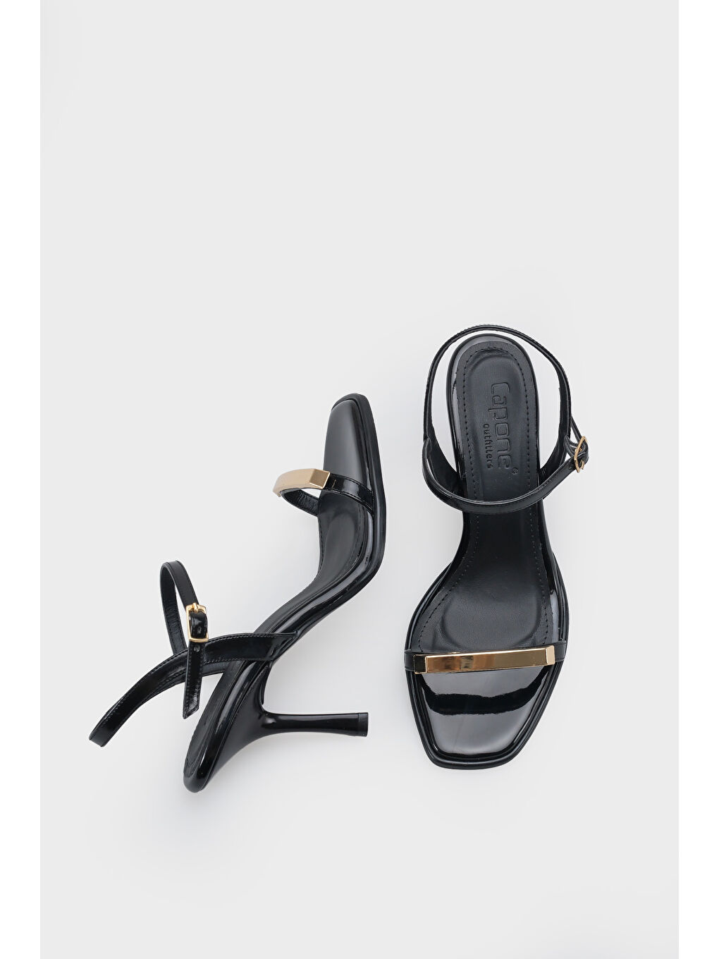 Siyah Reggi Küt Burunlu Metal Tek Bantlı Orta Topuklu Bilekten Bantlı Kadın Ayakkabı-3